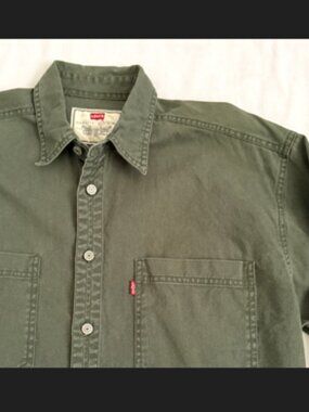 Vintage Levi’s Red Tab Button Up Shirt Men’s XL Green Y2K Workwear Heavy Cotton